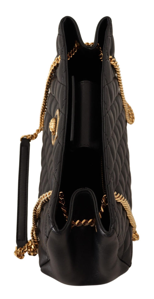 Versace Black Quilted Nappa Leather Medusa Tote Handbag
